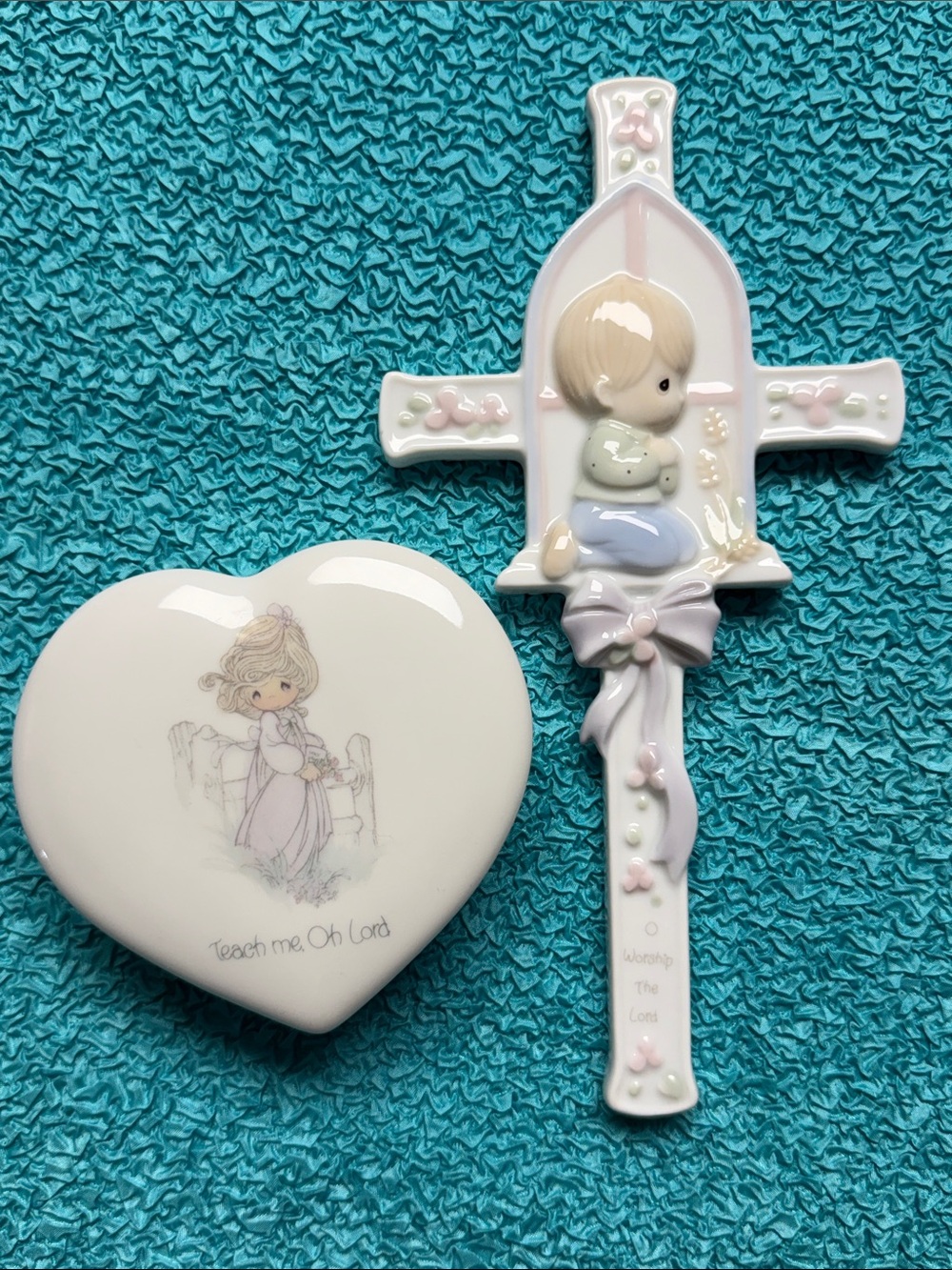 Precious Moments Duo Ceramic Cross & Heart Trinket Box